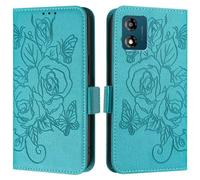 for Google Pixel 6A Phone Case, Embossed Flower Premium PU Leather Shock-Absorption Flip Wallet Notebook Case with Kickstand Card Holders Magnetic Protective Cover for Google Pixel 6A,Light Blue