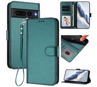 for Google Pixel 7 Pro Wallet Case, Slim Leather Wallet Phone Case with Card Slots, Wrist Strap & Kickstand, Shockproof Protective Cover for Men Women(Dark Green)