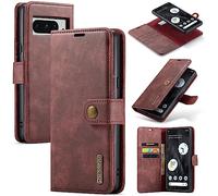 for Google Pixel 8 Pro Genuine Leather Wallet Case, Detachable 2 in 1 Split Leather Wallet Phone Cover,Magnetic Pouch Shell,Red