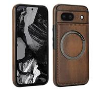 for Google Pixel 8A Thin Magnetic Wireless Charging Case, Slim Hybrid Cover with Magnetic Ring for Wireless Charger, Magnetic Car Mount & Wallet, Protective Shockproof Phone Case(Brown)