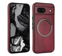 for Google Pixel 8A Thin Magnetic Wireless Charging Case, Slim Hybrid Cover with Magnetic Ring for Wireless Charger, Magnetic Car Mount & Wallet, Protective Shockproof Phone Case(Wine red)