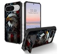 for Google Pixel 9 Case and Pixel 9 Pro Case with Slide Camera Cover+Kickstand, [Military Drop Protection], Full Protective Hard Back and Soft Edge Phone Case, American Flag Eagle