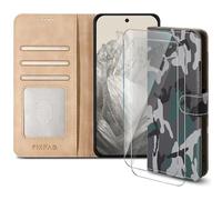 for Google Pixel 9 Pro Case with 2 x Screen Protector Tempered Glass, Leather Wallet Phone Case, Magnetic Book Flip Folio Cover [RFID Protection & Card Slots] and [Kickstand] - Camouflage
