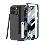 for Google Pixel 9 Pro Fold Hinge Case with Pen Holder & Pen, Built-in Screen Protector & Magnetic Hinge Protection,Kickstand Shockproof Full Body Protective Cover for Pixel 9 Pro Fold,Black