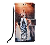 for Google Pixel 9 Pro XL Case, 3D Painted Shock-Absorption Flip PU Leather Notebook Wallet Cases Magnetic Protective Cover Bumper with Stand Card Holder Slots for Google Pixel 9 Pro XL Cat & Tiger