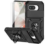 for Google Pixel 9A Case with Camera Lens Cover HD Screen Protector, Dual Layer Military-Grade Drop Tested Magnetic Ring Holder Kickstand Protective Phone Case for Google Pixel 9A 2025 (Black)