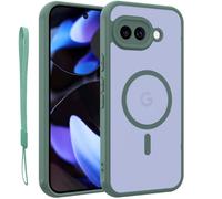 for Google Pixel 9A Magnetic Case, Upgraded [with Lanyard Strap] [Full Camera Protection] [Compatible with Magsafe] Frosted Translucent Slim Thin Phone Case,for Google 9A case 6.3 Inch-Green