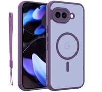 for Google Pixel 9A Magnetic Case, Upgraded [with Lanyard Strap] [Full Camera Protection] [Compatible with Magsafe] Frosted Translucent Slim Thin Phone Case,for Google 9A case 6.3 Inch-Purple
