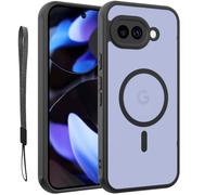 for Google Pixel 9A Magnetic Case, Upgraded [with Lanyard Strap] [Full Camera Protection] [Compatible with Magsafe] Frosted Translucent Slim Thin Phone Case,for Google 9A case 6.3 Inch-Black