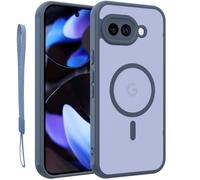 for Google Pixel 9A Magnetic Case, Upgraded [with Lanyard Strap] [Full Camera Protection] [Compatible with Magsafe] Frosted Translucent Slim Thin Phone Case,for Google 9A case 6.3 Inch-Blue