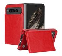 for Google Pixel Fold Wallet Case with Card Holder,Luxury Flip Leather Magnetic Clasp Kickstand Heavy Duty Phone Cover Classic(Red)