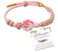 For Granddaughter - A Link That Can Never Be Undone Peach Blossom Knot Bracelet, Granddaughter Bracelet from Grandma Always Brave And Strong Adjustable Hand Braided DIY Bracelet For Women Christmas