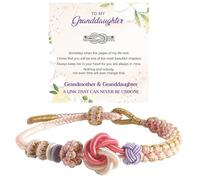 For Granddaughter - A Link That Can Never Be Undone Peach Blossom Knot Bracelet, Granddaughter Bracelet from Grandma Always Brave And Strong Adjustable Hand Braided DIY Bracelet For Women Christmas