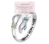 For Granddaughter - Always In My Heart Birthstone Custom Hug Ring, Inspirational Hug Hope Ring with Engarved Message, Always With You Ring Granddaughter Gifts from Grandma for Christmas Birthday