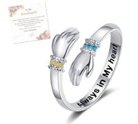 For Granddaughter Always In My Heart Custom Birthstone Hug Ring, Granddaughter Birthstone Hug Ring Gift from Grandma, Personalized Adjustable Open Inspirational Rings Jewelry Gifts