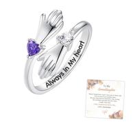 For Granddaughter - Always Keep Me In Your Heart Custom Birthstone Hug Ring, Custom Personalized Birthstone Adjustable Hug Hope Ring Grandma for Granddaughter Inspirational Jewelry Gifts