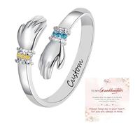 For Granddaughter - Always Keep Me In Your Heart Custom Birthstone Hug Ring, Personalized Adjustable 925 Silver Hug Hope Rings for Granddaughter Christmas Birthday Gift