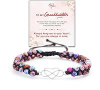 For Granddaughter - For You Are Always In Mine Beads Bracelet,Double Layer Natural Colorful Jasper Bracelet,Adjustable Braided Infinity Heart Bracelet,Christmas Birthday Gifts for Granddaughter