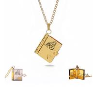 For Granddaughter - The Most Beautiful Chapter Book Necklace, Granddaughter Chapter Book Necklace with 6 Pages Engraved Information, Granddaughter Gifts from Grandma (Gold)