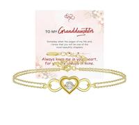 For Granddaughter - You Are The Most Beautiful Chapters Heart Infinity Bracelet, S925 Sterling Silver Double Layers Heart Bracelet, Ajustable Infinity Bracelets Gift for Granddaughter (Gold)