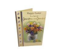 For Grandma And Grandad Flower Pot And Colourful Eggs Design Easter Card