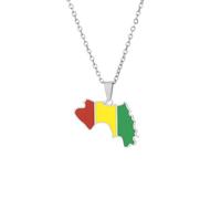 For Guinea Stainless Steel Map Pendant Necklace Earrings And Ring Set Fashionable And Versatile Suitable For Men And Women Brides And Grooms Suitable For Wedding Parties Various Festivals (silver)