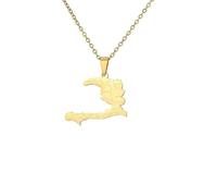 for Haiti Country Map with State Name Pendant Necklace Chain Port-AU-Prince Map Jewelry Contour Pendant Maps Thin Chain Necklaces (Gold,1 PCS)