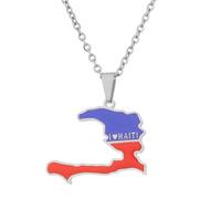 For Haiti Stainless Steel Map Pendant Necklace Earrings And Ring Set Fashionable And Versatile Suitable For Men Women Brides And Grooms Suitable For Wedding Parties Various Festivals (silver)