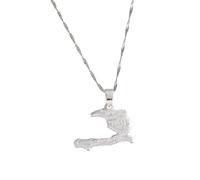For Haiti Stainless Steel Map Pendant Necklaces Map Jewelry Gold Color Items for Bridal Women Man Party Gifts Earrings Sets Round Ball Jewelry (Model 5)
