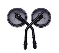 For Har&ley Dyna Bobber Chopper Old School 1982-2018 8mm Black/Chrome Motorcycle Mirror Short Stem 3"Round Rearview Mirror(Black)