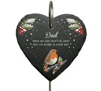 For Heaven Slates Dad - Christmas Robin Memorial Headstone Decoration - Those we love don’t go away they fly beside us everyday - Outdoor Ground Stake - Slate Heart - Christmas Memorial