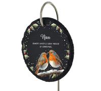 For Heaven Slates Nan - Pair Of Robins Christmas Memorial Grave Marker - Always loved & sadly missed - Outdoor Plaque Decoration - Rock Slate Circle