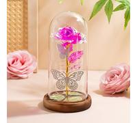 for Her,Galaxy Forever Rose Gifts for Mom,Eternal Gold Foil Rose and 2 Butterflies in Glass Dome, Artificial Preserved Rose Birthday Gift for Mother(Colorful Gold Rose Red)