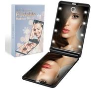 for Her Portable Makeup Mirror Dimmable 8 LEDs Lighted Compact Mirrors 1X & 2X Magnification Cosmetic Handbag Mirror Foldable Pocket Compact Gifts for Women Stocking Fillers