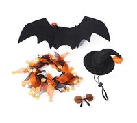 For Holiday Dress Up Accessories Halloween Costume Set Bat Witch Hat Collar & Glasses For Cats & Small Do