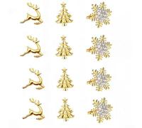 For Holiday Napkin Rings Set in Gold Plated Metal with 12 Pieces Featuring Christmas Tree, Snowflake Rhinestones, and Reindeer Motifs (4 of 3)