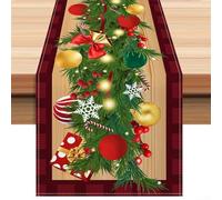 For Holiday Table Runner Linen 13x72 Inches Featuring Christmas Tree and Ornaments Pattern for Dining Room, Console Table, and Seasonal Home Decoration (1)