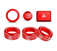 for Honda Civic 2022-2025, Accord/CRV/HRV 2023-2025, Acura Integra 2023-2025 & ADX 2025 Accessories Knob Cover - Hazard Light Push Start Stop Button Cover Ring A/C Aluminum Alloy Trim 6Pcs(Red)