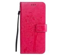 For Honor 200 Case,Embossed Tree PU Leather ShockProof Flip Cover with Card Slots Magnetic Closure Stand Function Folio Notebook Protective Skin,Rose Red