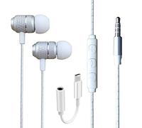 For Honor 200/Honor 50 Pro Lite/Honor 50 5G/Honor 60 Pro/Honor 70 Earphone - Wired Bass Stereo In-ear Headphone (USB C To 3.5mm Jack Adapter Included) Headset Earbuds With Volume Control (SILVER)