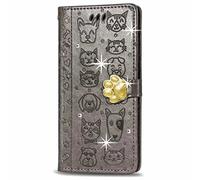 for Honor 200 Lite Case, Flip Bling Glitter Embossed Cat Dog Shockproof Wallet Phone Cases Folio PU Leather Magnetic Protective Cover with Stand Card Holder Slots for Honor 200 Lite gray