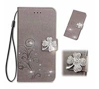 for Honor 200 Lite Case, Flip Bling Glitter Embossed Lucky Leaf Shockproof Wallet Phone Cases Folio PU Leather Magnetic Protective Cover with Stand Card Holder Slots for Honor 200 Lite gray
