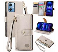 for Honor 400 Lite 5G Case, Zipper Book Flip Folio Premium Wallet Phone Case Shockproof PU Leather Slim Embossed Love Kickstand Magnet Protective Cover for Honor 400 Lite 5G, gray
