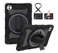 for Honor Pad 10 12.1 inch 2025 Shockproof Case,Heavy Duty Rugged 3 Layer Protective Case Cover W 360 Rotating Grip Bracket+Shoulder Strap,Black