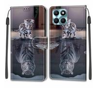 for Honor X6a Case, PU Leather Wallet Book Flip Folio Stand View Cover Pouch Compatible with Honor X6A Phone Case - Cat and Tiger