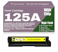 For HP 125A CB540A CB541A CB542A CB543A Toner Cartridges Compatible for HP CP1213 CP1214 CP1215 CP1216 CP1217 CP1513n CP1514n CP1515n CP1516n CP1517ni CP1518ni ,Yellow-125A