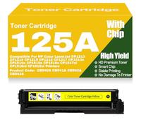 For HP CP1213 CP1214 CP1215 CP1216 CP1217 CP1513n CP1514n CP1515n CP1516n CP1517ni CP1518ni CP1519ni Toner Cartridges 125A CB540A CB541A CB542A CB543A High Yield Work,Yellow-125A