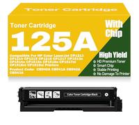 For HP CP1213 CP1214 CP1215 CP1216 CP1217 CP1513n CP1514n CP1515n CP1516n CP1517ni CP1518ni CP1519ni Toner Cartridges 125A CB540A CB541A CB542A CB543A High Yield Work,Black-125A