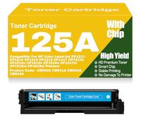 For HP CP1213 CP1214 CP1215 CP1216 CP1217 CP1513n CP1514n CP1515n CP1516n CP1517ni CP1518ni CP1519ni Toner Cartridges 125A CB540A CB541A CB542A CB543A High Yield Work,Cyan-125A
