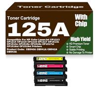 For HP CP1213 CP1214 CP1215 CP1216 CP1217 Toner Cartridges Compatible 125A CB540A CB541A CB542A CB543A for HP CP1513n CP1514n CP1515n CP1516n CP1517ni CP1518ni CP1519ni,4Pack-125A